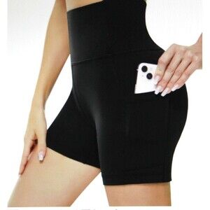 KKB Women Black 5''/8'' High Waist Active Wear Shorts Yoga Leggings Tummy XL